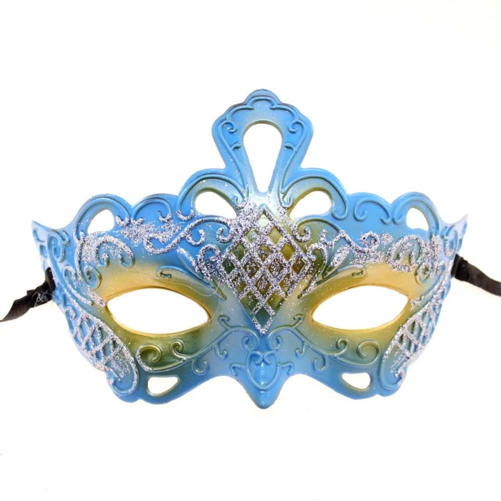 Zac's Alter Ego - Classic Venetian Two Tone Glitter Masquerade Maske - Blau